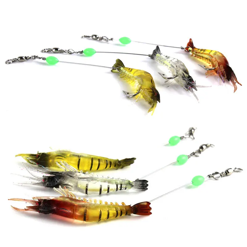 

9cm 6g PVC simulation fishing bait with luminous hook, prawn lure bait, bass-mouth fake bait, three-color mixed fishing supplies