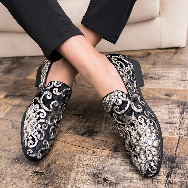 Men Dress Shoes Flats Loafers Men Business Formal Shoes Fashion Nightclub Party Shoe Designer Male Embroidery Casual Boat