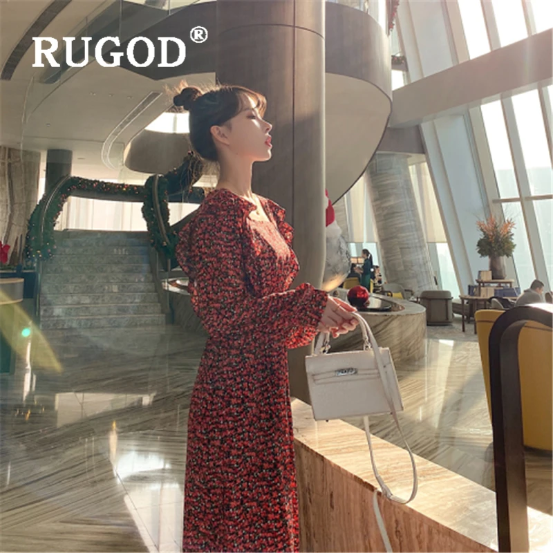 Женское винтажное платье миди RUGOD вечерние платья с рюшами и расклешенными