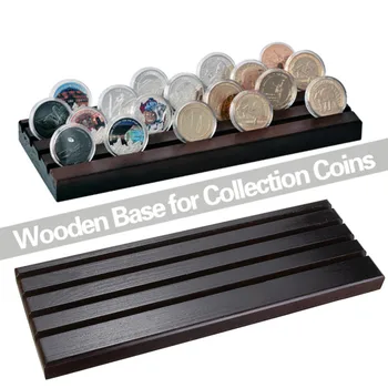 

4-Row Coin Storage Box Coin Display Stand Rack Solid Wood Box Home Storage Case Commemorative Coin Collection Box