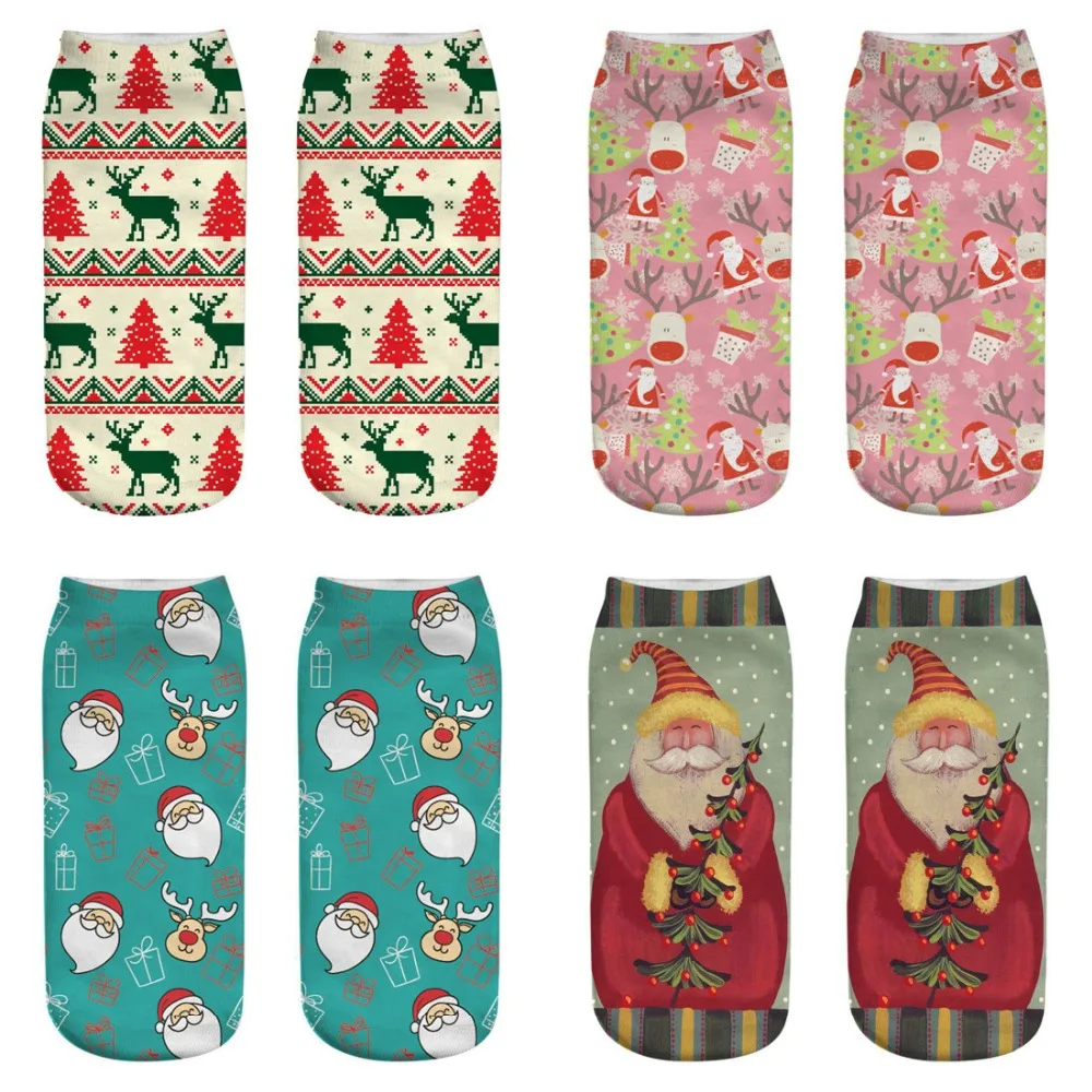 8pcs/lot 4pairs Cotton Christmas Socks Women Winter Sock New Year Santa Claus Christmas Tree Snow Elk Gift Funny Ankle Socks