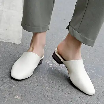 

Ban tuo xie Women's Low Heel Closed-toe after Empty WOMEN'S Shoes Genuine Leather Small Square