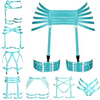 

Blue Garter Belts Women Harness Waist Stockings Suspender Punk Gothic Adjust Elastic Festival Dance Party Lingerie Hollow Out