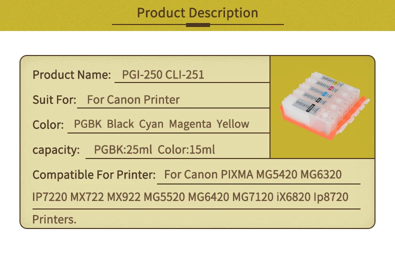 Toney King PGI 250 CLI 251 чернильный картридж для Canon PIXMA MG5420 MG5422 MG5520 MG5522 MG5620 заправляемые чернильные картриджи для принтера