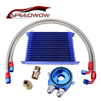

SPEEDWOW 15Row 10AN Engine Oil Cooler Kit+Oil Adapter Filter Cooler Plate Kit+1M/1.2M Stainless Steel Braided Hose Line Kit