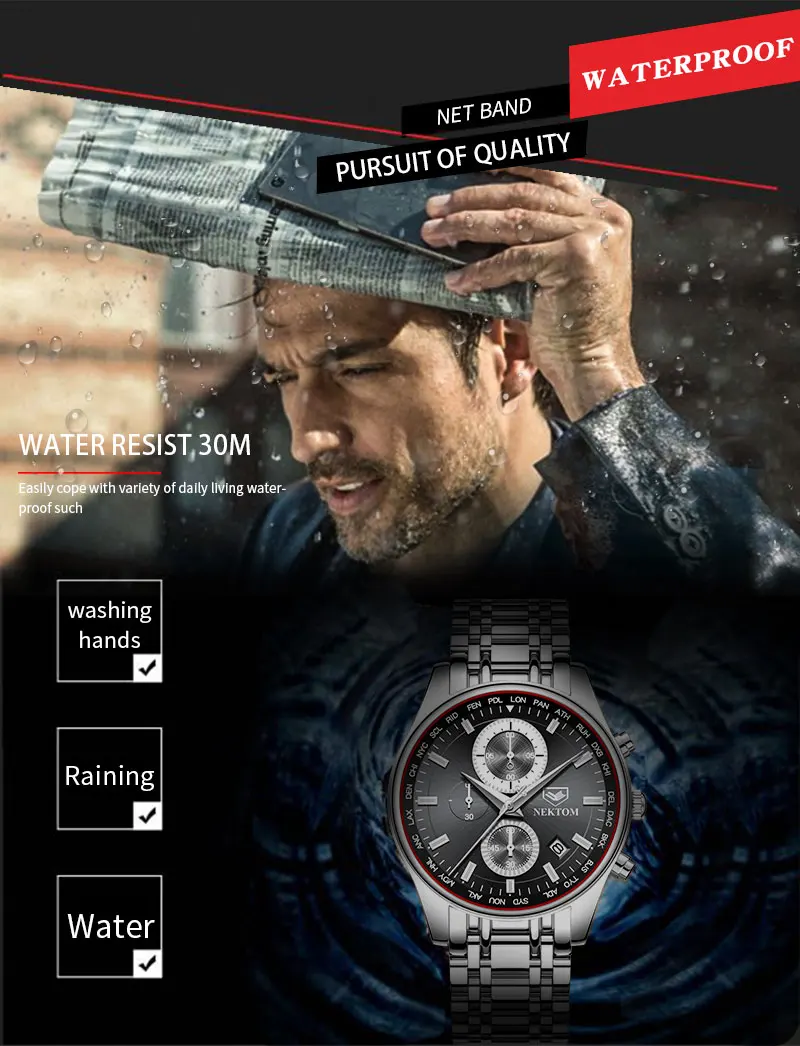 NEKTOM мужские часы класса люкс топ бренд золотые часы мужские Relogio Masculino многофункциональные кварцевые часы с календарем наручные часы дропшиппинг