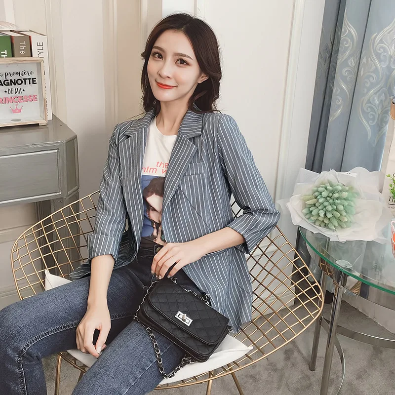 

CHIC Small Suit Women's 2019 Autumn New Style Korean-style One-Button Single Suit Short Casual Vertical Striped outside