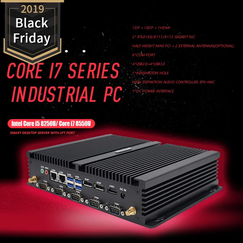 Quad Core i5 8250u minipc windows Dual Lan Fanless Industrial Computer UHD Graphics 620 Intel i7 8550U linux Gaming Desktop