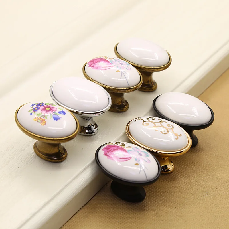 

4 Pcs/Lot Oval Zinc Alloy Handle Furniture, Drawer, Wardrobe, Shoe Cabinet, Cabinet Door, Ceramic Handle, Manual Factory