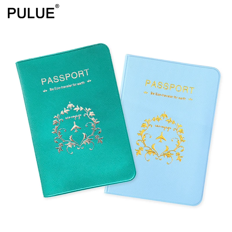 Puue-funda de pasaporte de viaje para hombre y mujer, protector de pasaporte para viaje, Color caramelo