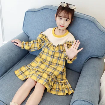 

Girls Dress Autumn 2020 New Plaid Ruffles Kids Long Sleeve Dresses Sweet Baby Girl Dresses Princess Clothing