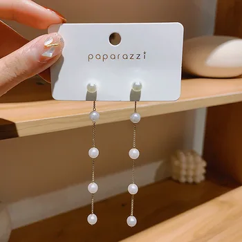 

Korean Temperament Simple Pearl Long Tassel Earrings Japanese Fashion Sweet Girl Women Jewelry Accessories