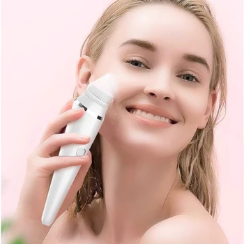 

Effective Face Cleaner Removal Acne Deep Pore Cleaning 4 in 1 Waterproof Silicone Sonic Vibration Facial Cleansing Brush