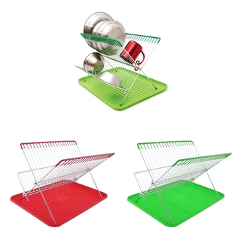 

Folding Camping Drainer Foldable 2 Tier Dish Plate Organizer Tableware Drying Rack with Board