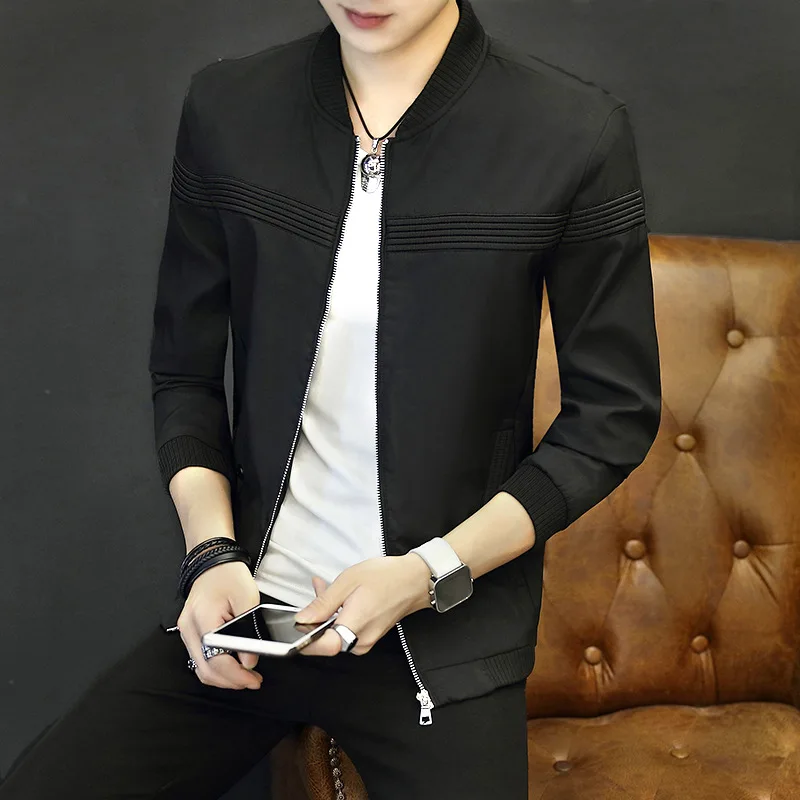 

Men Jacket coat horizontal stripe decoration Singles outwear Motorcycle Spring Autumn Casual Business portable solid zipper