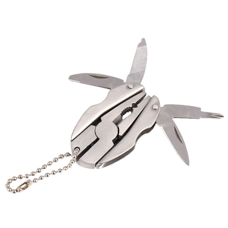 Outdoor Multi-Tool Portable Folding 2cr13 Stainless Steel Pliers Flat Cross Head Screwdriver Cutter Nail File Key Chain Tool