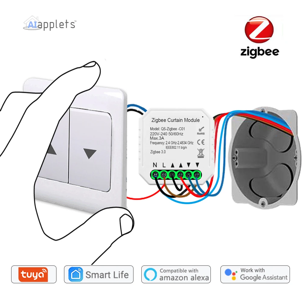 Módulo de interruptor de cortina Zigbee 3,0, persiana enrollable motorizada Tuya Smart, Alexa, Echo, Google Home, Control por voz, Zigbee2Mqtt, Esp8266