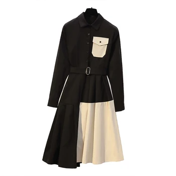 

Large Size Ladies' Autumn Outfit New Western Style Long Sleeve Color Matching Dress Office Fashion Vestido Business Clothes