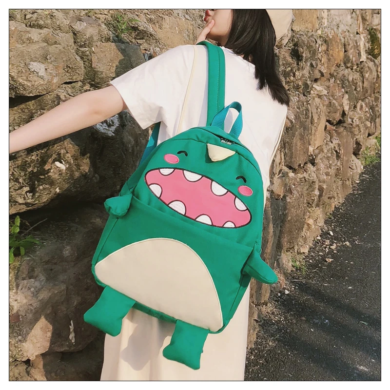 Большой емкости, женские школьные рюкзаки, милые рюкзаки с динозавром из мультфильма, женские рюкзаки, холщовые рюкзаки Harajuku, женские рюкзаки на заднюю панель