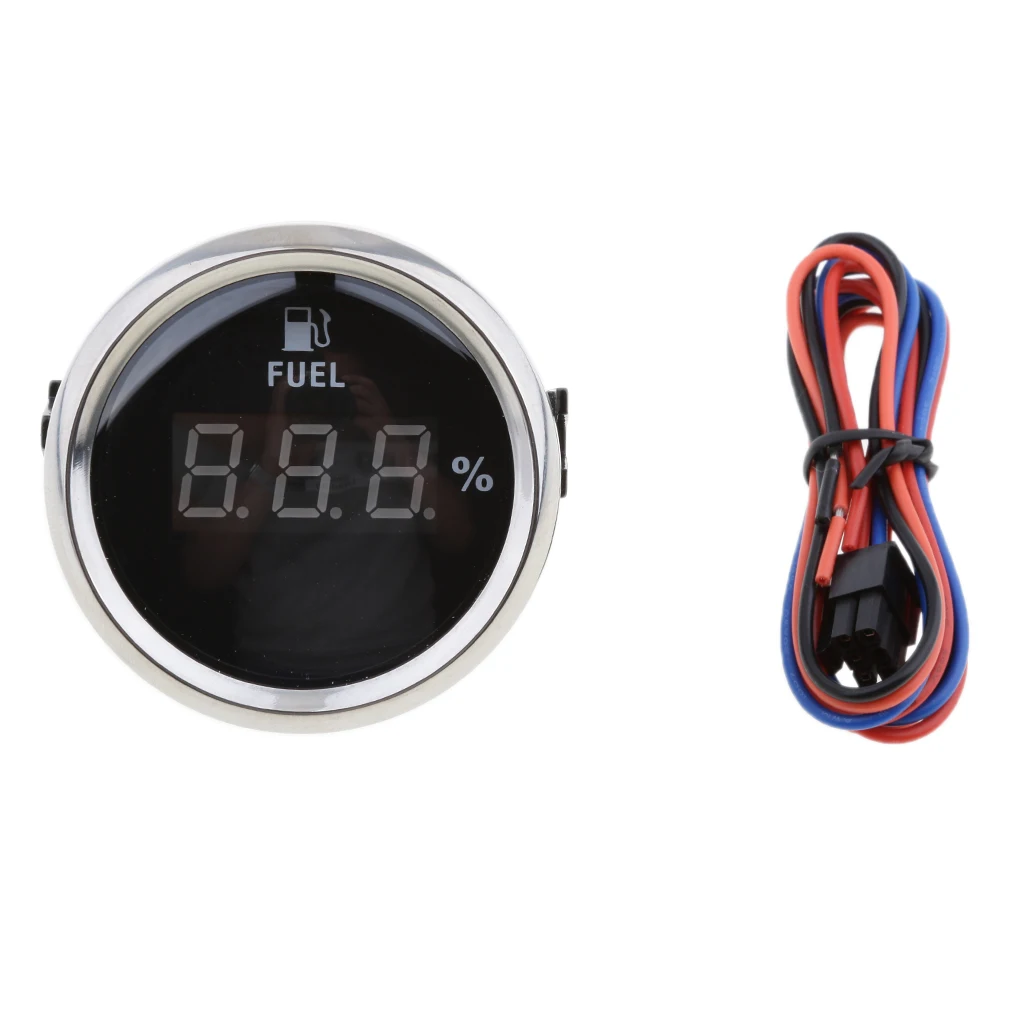 Marine Boat Car Digital Fuel Level Gauge 0ohm -190ohm 52mm 316L Stainless Steel Black Chrome