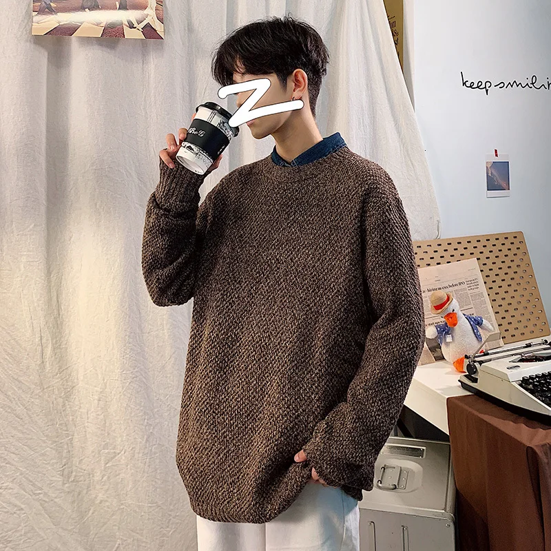 Winter Thick Sweater Men Warm Fashion Casual O neck Knitted Pullover Mens Loose Knitting Sweaters Male 5