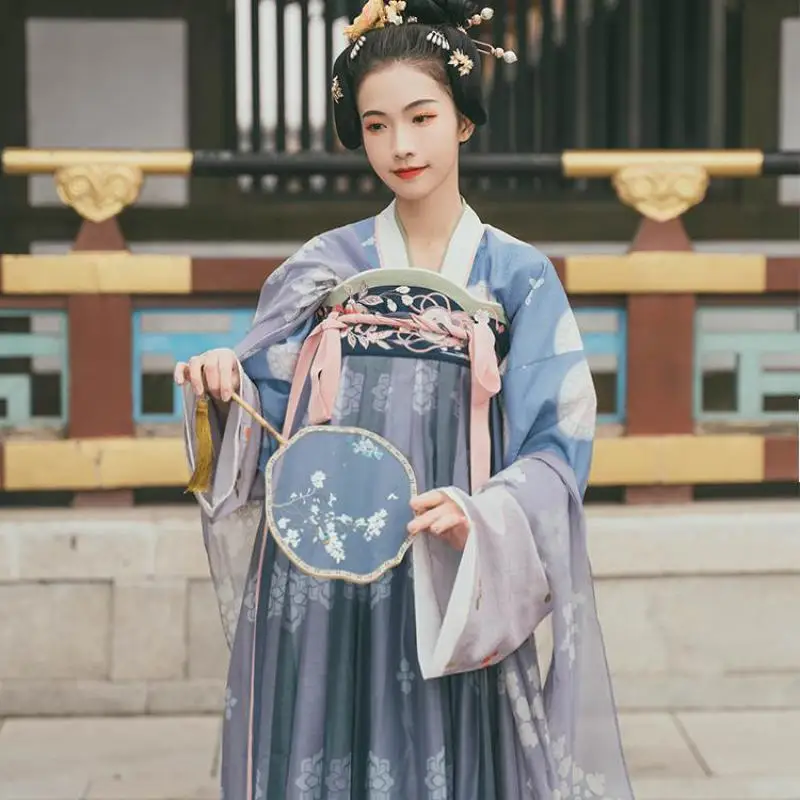 

Embroidered Flower Hanfu Chest Dress Novelty For Women Spring Autumn New Stage Performance Clothing Elegant Satin Tang Suit