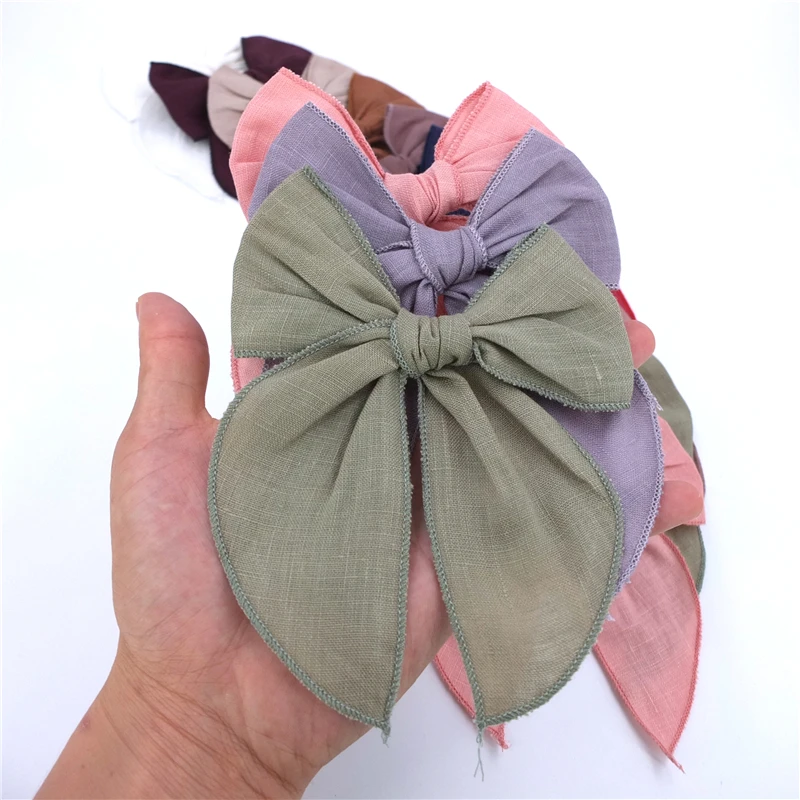 Fable Bow Hair Clips Baby Girls Women Linen Hemmed Hair Bow Clips Cotton Large Tails Hair Bows Accessories Hairgrips ergo baby accessories