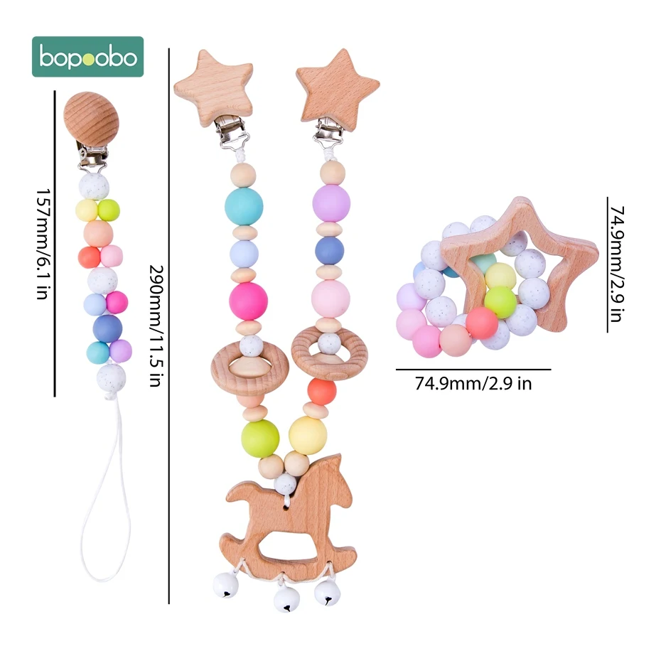 Candy Set 3 Bopobo Детские Силиконовые Прорезыватели, деревянные кольца, браслет, соски, держатели на цепочке, Прорезыватель для зубов, игрушка, коляска, цепь, деревянная детская игрушка-прорезыватель - Цвет: Candy Set 3
