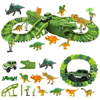 

153PCS Dinosaur Electric Railcar DIY Changeable Assembling Building Blocks Railroad Crossing Children's Smart Toys