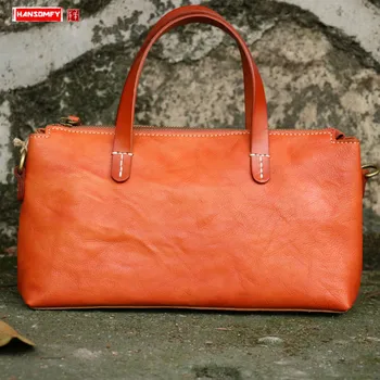 

Vintage Soft First Layer Cowhide Women Handbag Shoulder Messenger Bag Ladies Crossbody Bags Original Vegetable Tanned Leather