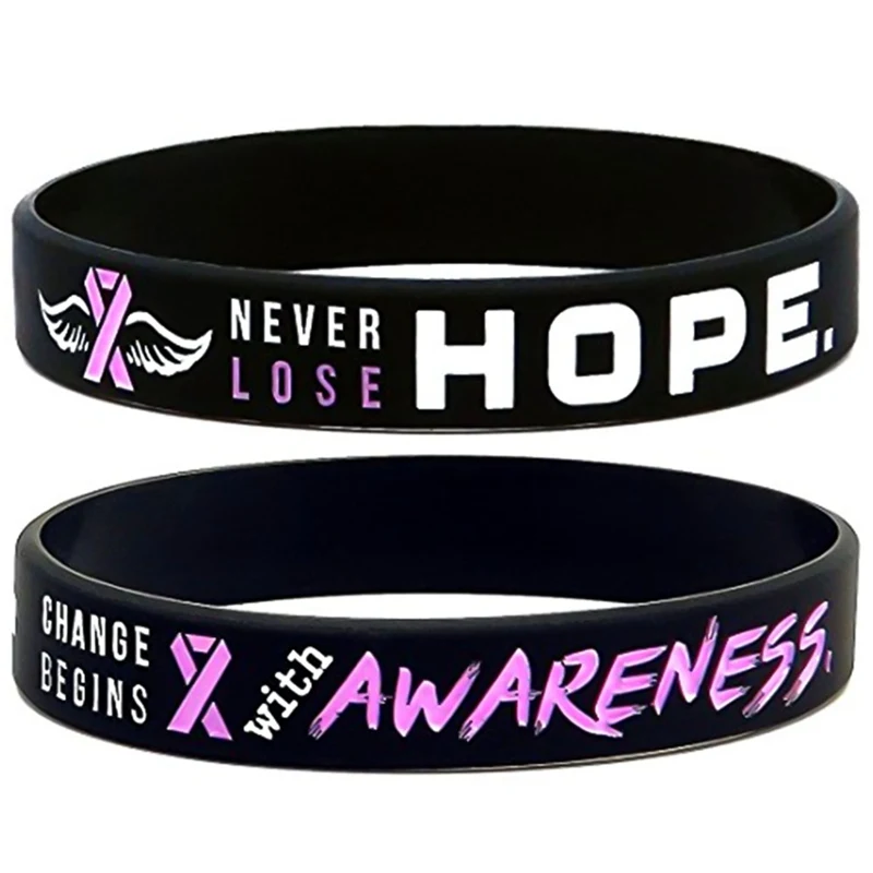 2pcs NEVER LOSE HOPE Bracelets Fighter Breast Cancer Awareness Ribbon Survival Silica gel | Украшения и аксессуары