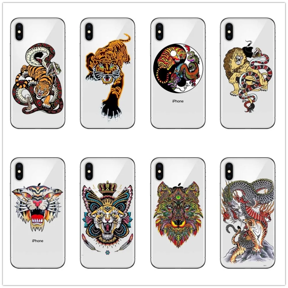 Модный мягкий силиконовый чехол С Рисунком Тигра и змеи для iPhone 6 6S plus 7 7plus 8 8plus X 10