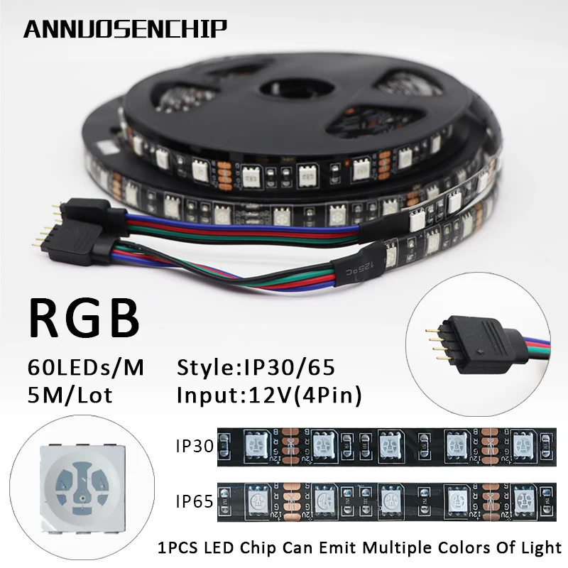 DC 12 В Светодиодная лента 5050 SMD 60 светодиодный s/M черная печатная плата гибкий светодиодный светильник водонепроницаемый RGB 5050 светодиодный лента для ТВ декорации фона