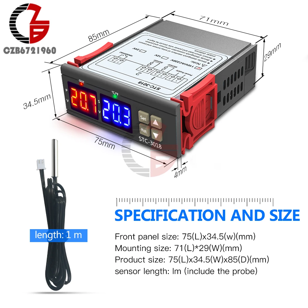 STC-3018 AC 110 V-220 V Цифровой Температура контроллер Термостат Термометр закрытый открытый Температура калибровки красные, синие светодиодный
