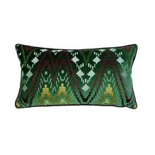 Роскошный темно-зеленый вельветовый чехол для подушки с вышивкой и зигзагом, поясничная Подушка, чехол для подушки для дома, гостиной, 12x22 дюймов