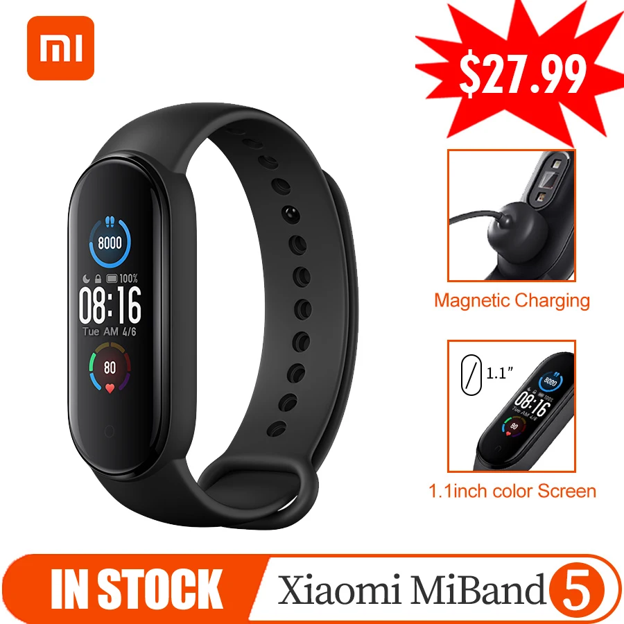 Смарт часы Xiaomi Mi Band 5 AMOLED Miband фитнес трекер с поддержкой Bluetooth спортивные