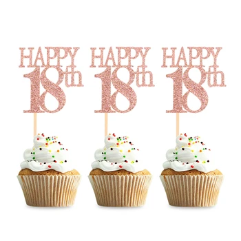 

23 Styles 12Pcs Gold/Rose Gold Happy Birthday Number Cupcake Topper for Celebrating 18/21/30/40/50/60 Birthday Party Decoration