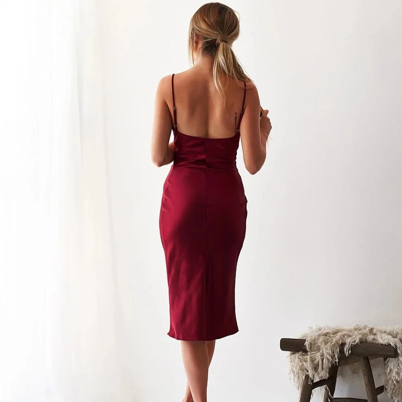 2020 spring and summer womens satin summer dress cross fold stretch sexy tights club dress robe vest brandy clothing vintage