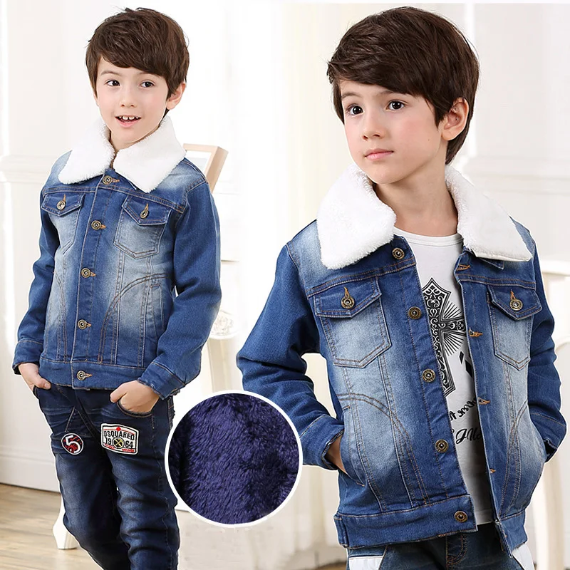 

Boy Girl Winter Clothes Denim Jacket For Boys Plus Velvet Warming Outerwear Cowboy Clothing Children Teenagers Thick Coats