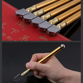

High Hardness Glass Cutter Pencil Style Oil Feed Alloy Tip Cutting Tool Non-slip Metal Handle Manual Tool Cutting Portable