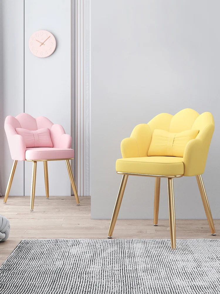 Light Luxury Dinning Chair Bedroom Backrest Fabric Living Room Makeup Chair Golden Foot Bedroom Chairs For Home Decoration