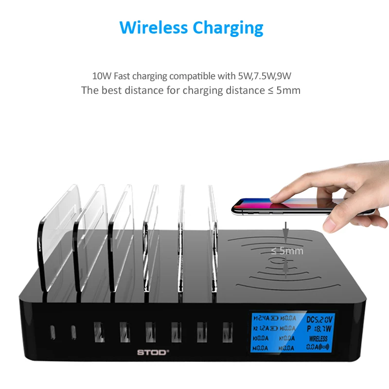 Смарт USB зарядное устройство Qi Беспроводная зарядка Staition 40 Вт ЖК-дисплей Настольный держатель для iPhone X samsung huawei Mi 9 адаптер переменного тока