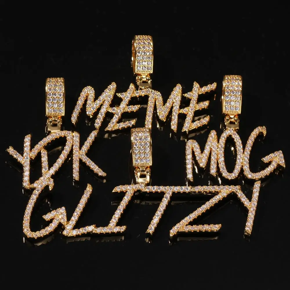 Кулон с надписью THE BLING KING Hiphop Name Cursive ожерелье полное имя кубический цирконий