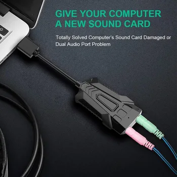 

Portable USB Sound Card External USB to Earphone Microphone Interface Sound Card for Windows//Linux