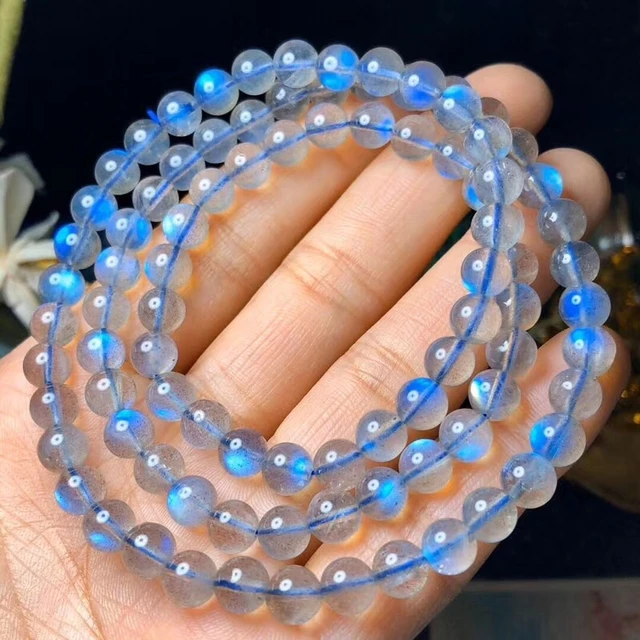 Labradorite naturelle lumière bleue 3 tours Bracelet 6mm femmes hommes clair perles rondes collier pierre de lune grise pierre AAAAA 1