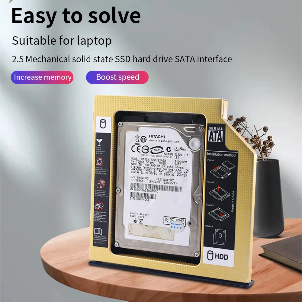 External Hard Drive Case TISHRIC Aluminum Optibay 2nd HDD Caddy 9.5 12.7mm SATA 3.0 Hard Disk Drive Box Enclosure 2.5 SSD 2TB For Laptop CD-ROM