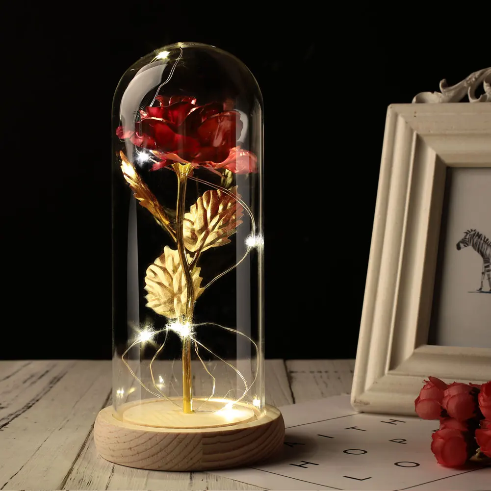 SOLEDI LED Immortality Gold Foil Rose Glass Cover Preserved Flower Flowers Romantic Eternal Flower Gift Party Luminous - Цвет: Red