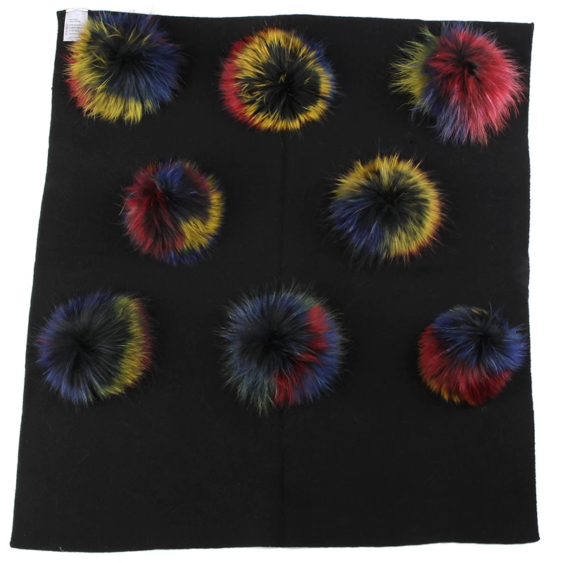 black multicolor Теплое шерстяное Пеленальное Одеяло для новорожденных и детей постарше, однотонное спальное одеяло для путешествий с помпоном из натурального меха, постельные пеленки - Цвет: black multicolor