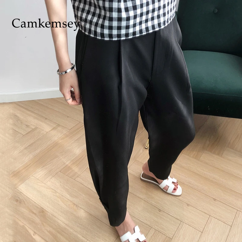 

CamKemsey Office Lady Casual Black Suits Pants 2019 Spring Autumn High Waist Casual Straight Ankle Length Loose Mom Pants Women