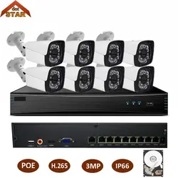 8CH POE NVR система Комплект 1080P 2MP H.265 Bullter IR наружная Водонепроницаемая ip-камера POE Запись видео CCTV комплект видеонаблюдения